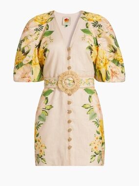 FARM Rio Cream Mini Dress with Yellow & Green Floral Print